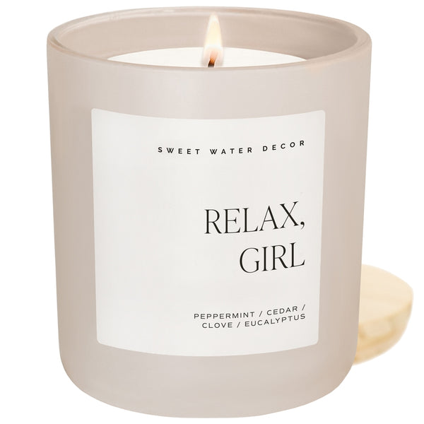 Sweet Water Decor Relax Girl 15 oz Soy Candle, Matte Jar