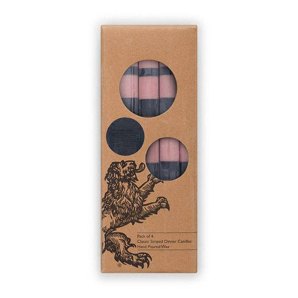 British Colour Standard - 25cm / 10'' H - Striped - Old Rose and Indigo Blue Eco Dinner Candles, Gift Box of 4