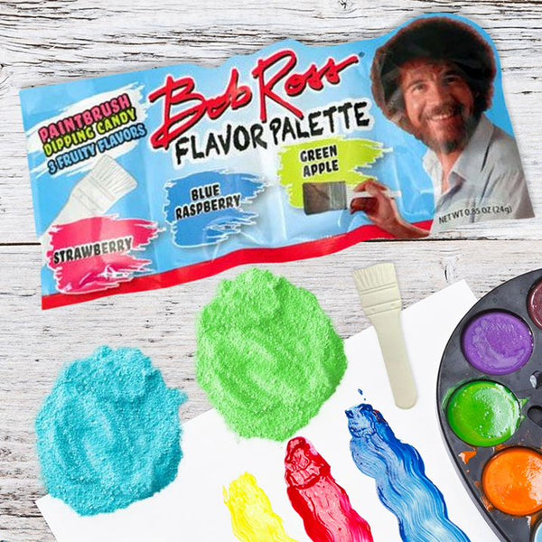 Bob Ross Flavor Palette Paintbrush Dipping Candy, 3 Fruity Flavors Strawberry, Blue Raspberry and Green Apple, 0.85 Ounce Packs - 18 Count Display Box