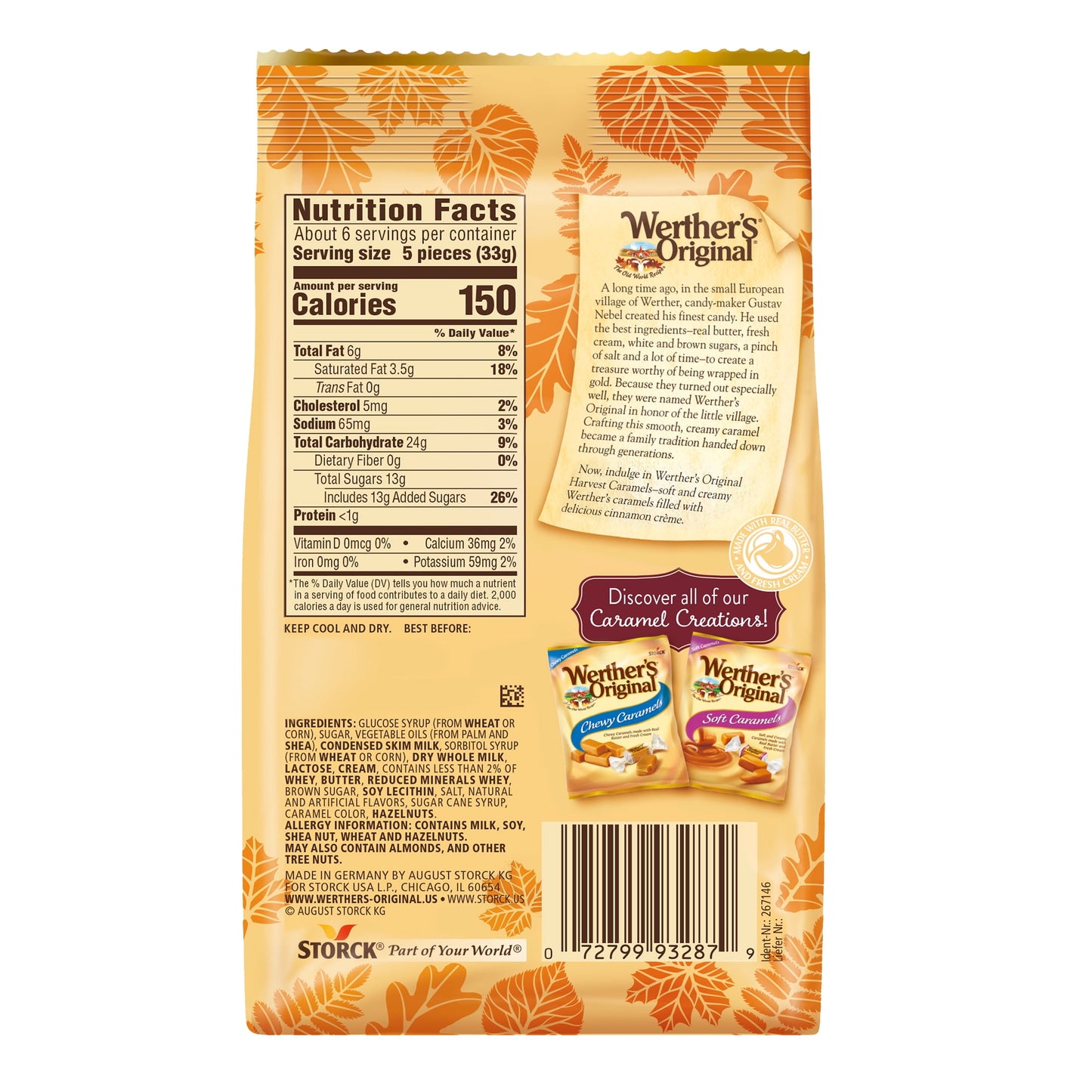 Werther's Original Harvest Caramels Cinnamon Crème Soft Caramel Candy, Limited Edition, 7.4 Ounce Bag