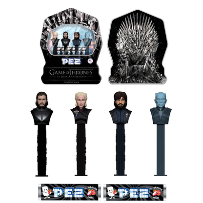 PEZ Candy Game of Thrones Gift Tin, 4 Candy Dispensers Plus 6 Rolls Assorted Fruit Candy, 1 Count, 1.74 oz