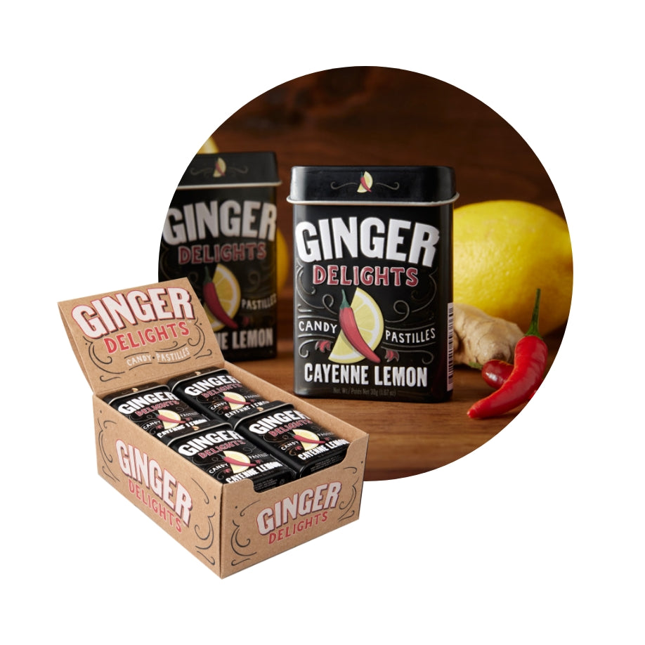 Ginger Delights Candy, 1.07 Ounce (30g) Tin - 12 Count Display Box