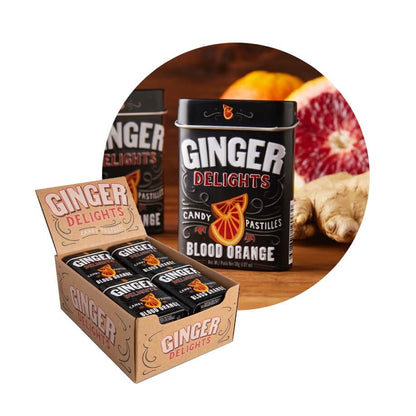 Ginger Delights Candy, 1.07 Ounce (30g) Tin - 12 Count Display Box