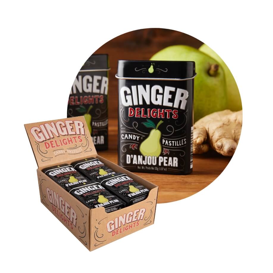 Ginger Delights Candy, 1.07 Ounce (30g) Tin - 12 Count Display Box