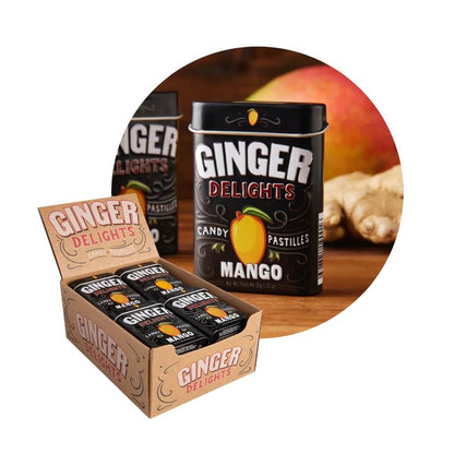 Ginger Delights Candy, 1.07 Ounce (30g) Tin - 12 Count Display Box