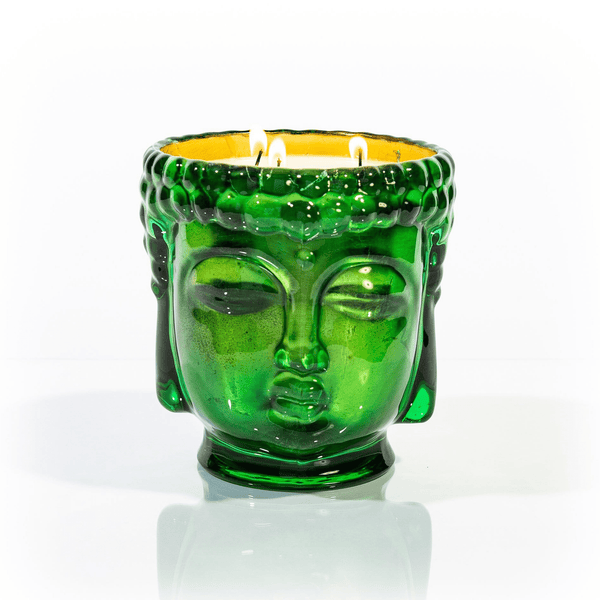 24K Gold Emerald Green Glass Buddha Luxury Candle