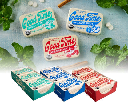 Good Time Organic Mints Candy, 1.41 Ounce (40g) Tin - 6 Count Display Tray