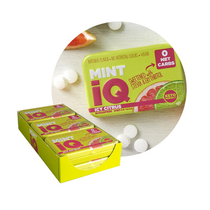 Mint IQ Sugar Free Mint Candy, 1.41 Ounce (40g) Tin - 6 Count Display Tray