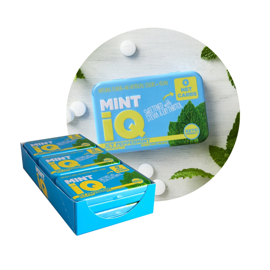 Mint IQ Sugar Free Mint Candy, 1.41 Ounce (40g) Tin - 6 Count Display Tray