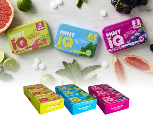 Mint IQ Sugar Free Mint Candy, 1.41 Ounce (40g) Tin - 6 Count Display Tray