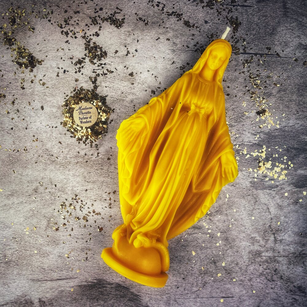 Beeswax Queen of Heaven Spell Candle - Divine Protection & Unconditional Love Magic