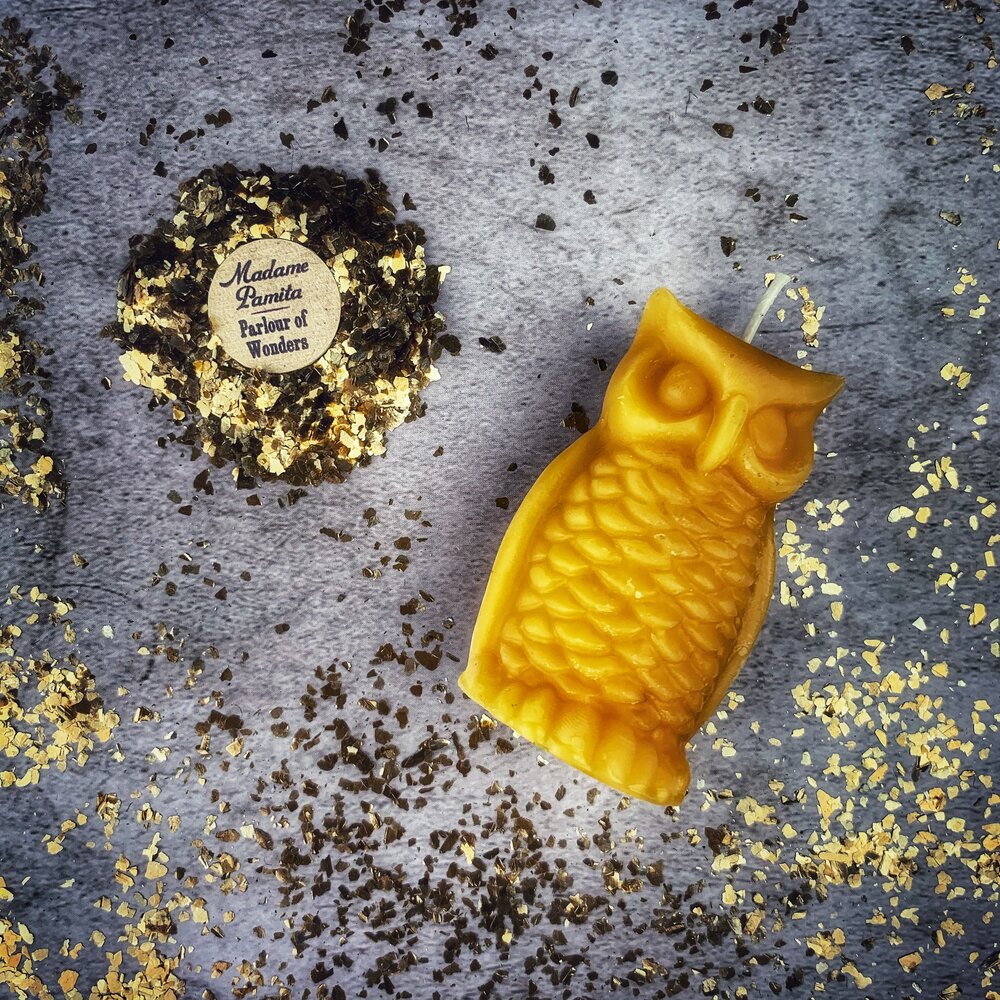 Beeswax Wise Owl Spell Candle - Wisdom & Psychic Awareness Magic