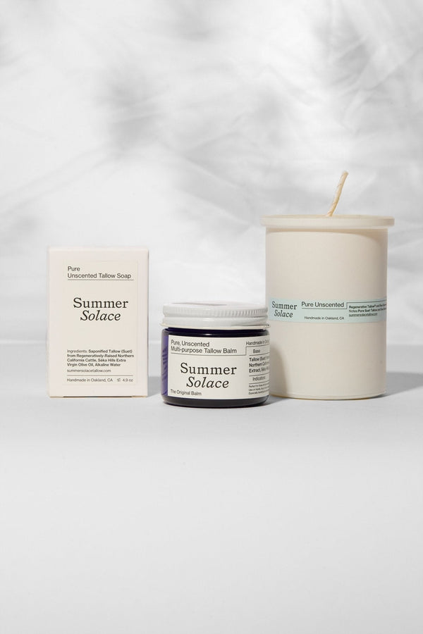 Pure Unscented Tallow Collection | Regenerative Skincare & Candle Set