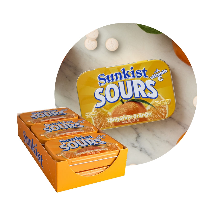 Sunkist Sours Sugar Free Candy, 1.76 Ounce (50g) Tin - 6 Count Display Tray